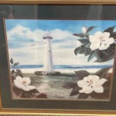 Joan daughtery Biloxi lighthouse and magnolia double signed print