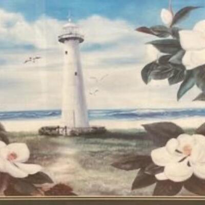 Joan daughtery Biloxi lighthouse and magnolia double signed print