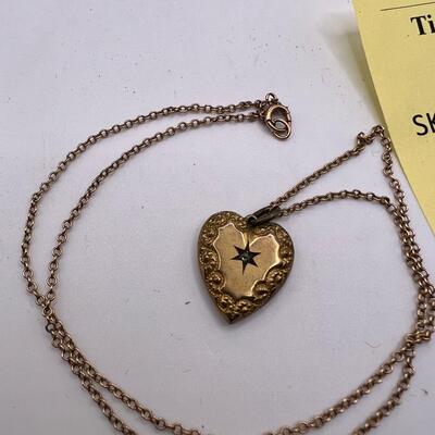Antique 14K gold Rollo Chain and 10K engraved heart with diamond chip