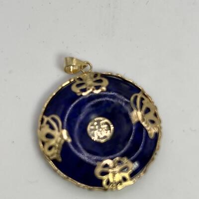 14K Chinese Lapis stone  Pendant
