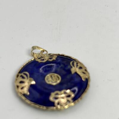 14K Chinese Lapis stone  Pendant