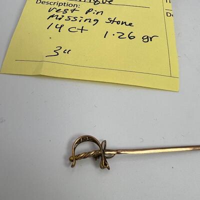 14K Sword vest pin  3"