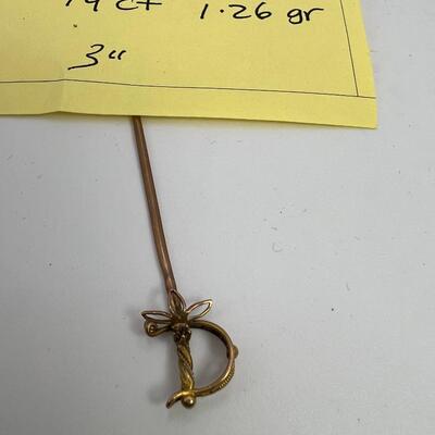 14K Sword vest pin  3"