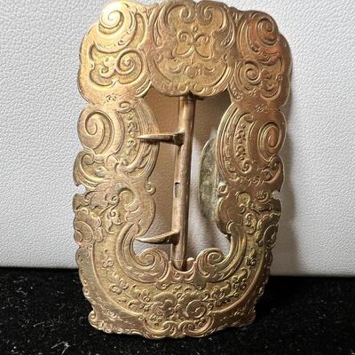 Antique belt Buckle mid 1800 14 K gold engraved