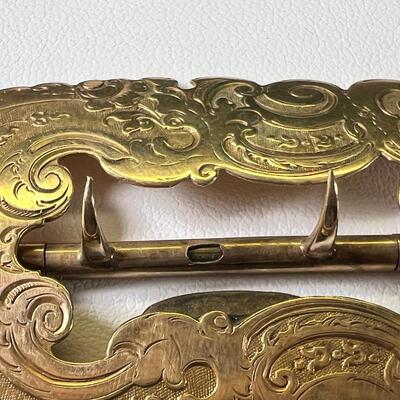 Antique belt Buckle mid 1800 14 K gold engraved