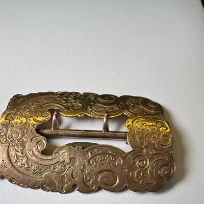 Antique belt Buckle mid 1800 14 K gold engraved