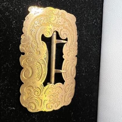 Antique belt Buckle mid 1800 14 K gold engraved