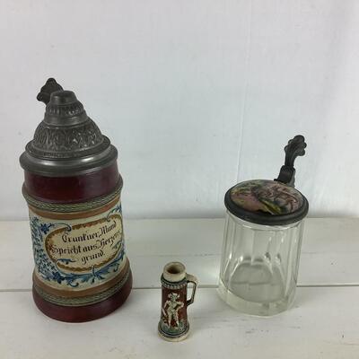 5045 Antique German Glass & Miniature Steins