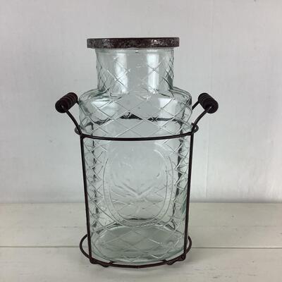 5052 Vintage Metal and Glass Flower Vase