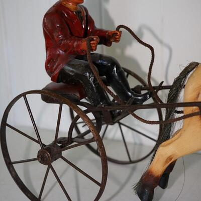 SULKY RACE CART WITH JOCKEY/ IRON AND WOOD. REPRODUCTION. TOY 14