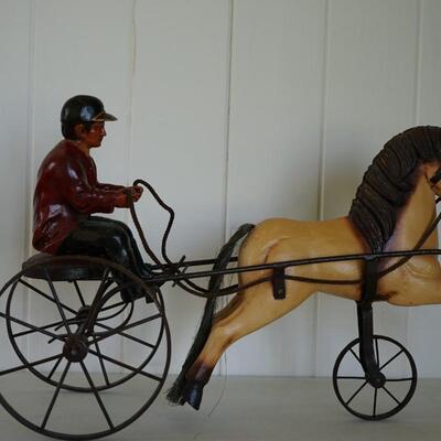 SULKY RACE CART WITH JOCKEY/ IRON AND WOOD. REPRODUCTION. TOY 14