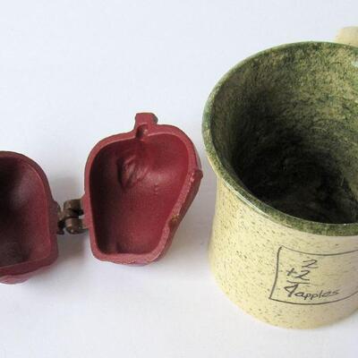 G Miller Hand Painted Pottery Teacher's Mug and Heavy Metal Apple Box