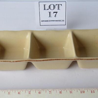 Tastefully Simple Heavy Pottery 3 Section Relish Dish