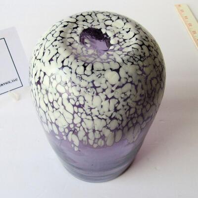 Large Heavy Glass Vase, Purple and White, 8