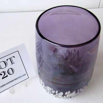 Large Heavy Glass Vase, Purple and White, 8