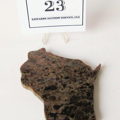 Nice Small State of WI Shaped Stone Trivet and 2 Stone Beads