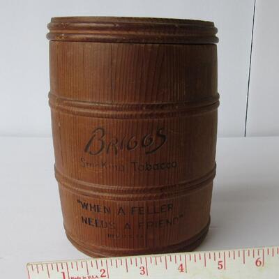 Vintage Briggs Smoking Tobacco Wood Barrel Shaped Holder