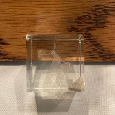 Two laser etched 2â€ glass blocks