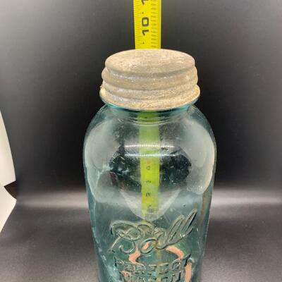 Antique BALL Jar - Tall Blue Glass Perfect Mason 4.5â€ wide x 9.5â€ high approx