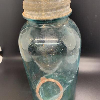 Antique BALL Jar - Tall Blue Glass Perfect Mason 4.5â€ wide x 9.5â€ high approx