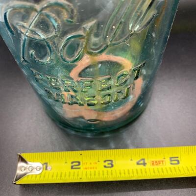 Antique BALL Jar - Tall Blue Glass Perfect Mason 4.5â€ wide x 9.5â€ high approx