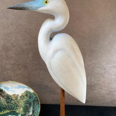 Lot 26  Egret Sculpture and Everglades Plate