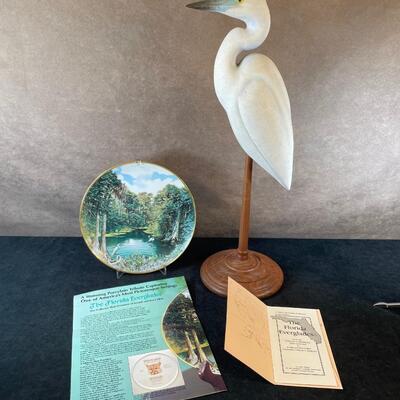 Lot 26  Egret Sculpture and Everglades Plate