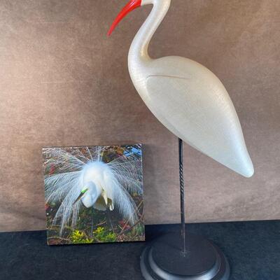 Lot 30. Tall Wooden Bird and canvas print