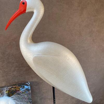 Lot 30. Tall Wooden Bird and canvas print