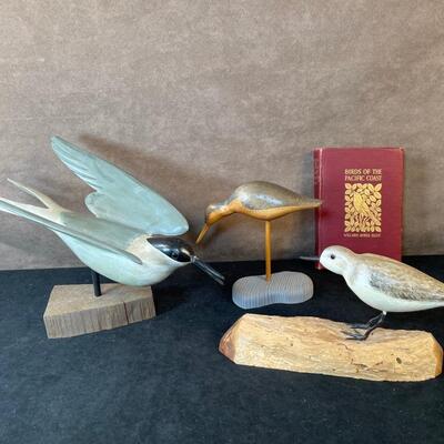 Lot 33. Three Wooden Birds and Antique Book