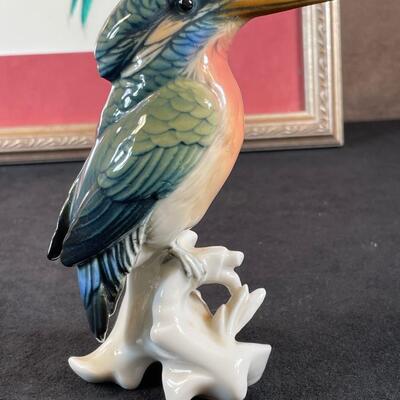 Lot 36. Watercolor and 3 German Porcelain Birds