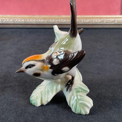 Lot 36. Watercolor and 3 German Porcelain Birds