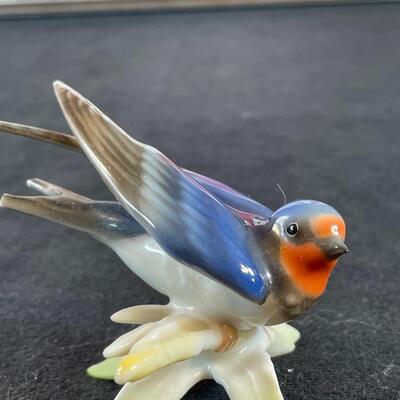 Lot 36. Watercolor and 3 German Porcelain Birds