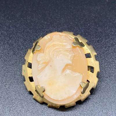 Vintage Hand Carved Cameo Shell Brooch Pin