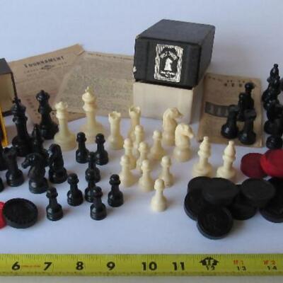 Mismatched Chess and Checkers Pieces, Various Makers
