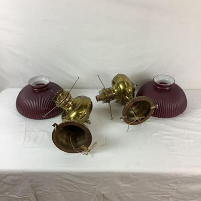 5064 Pair of Brass Aladdin Style Wall Lamps w/Glass Ribbed Shades