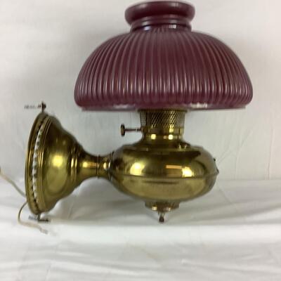 5064 Pair of Brass Aladdin Style Wall Lamps w/Glass Ribbed Shades