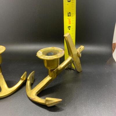 2 Brass Nautical Anchors Candle ðŸ•¯  Holders 5.5â€ wide x 3.5â€ high approx