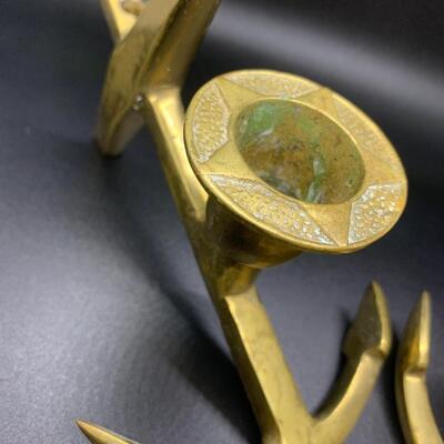 2 Brass Nautical Anchors Candle ðŸ•¯  Holders 5.5â€ wide x 3.5â€ high approx