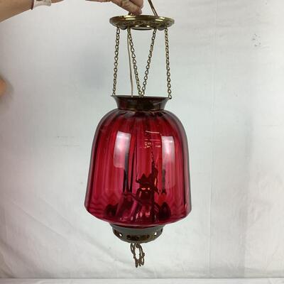 5069 Cranberry Glass Adjustable Reproduction Hanging Oil Lamp