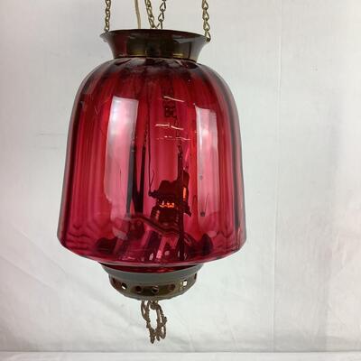 5069 Cranberry Glass Adjustable Reproduction Hanging Oil Lamp