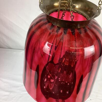 5069 Cranberry Glass Adjustable Reproduction Hanging Oil Lamp