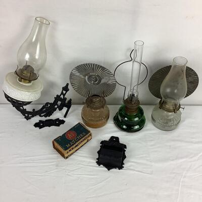 5072 Assorted Antique Kerosine Lamps, Matches & Matches Holder
