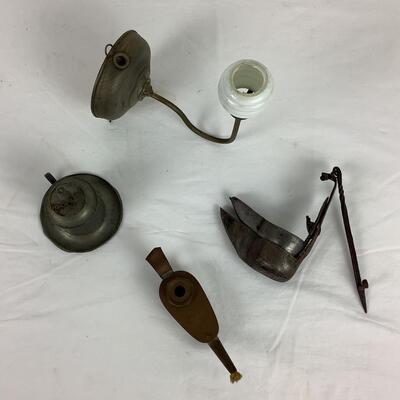 5075 Antique Pewter Whale Oil Lamp, Antique Iron Betty Lamps & Antique Wall Lamps