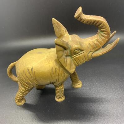 Heavy Brass Elephant Figurine 5â€ long x 4.5â€ high approx