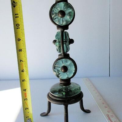 Unusual Iron and Glass Tall Candle Holder