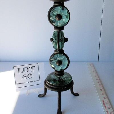 Unusual Iron and Glass Tall Candle Holder