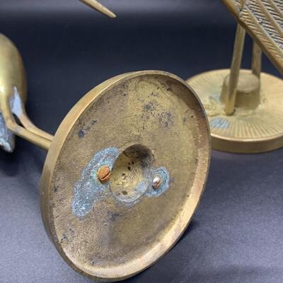 Vintage Brass Cranes Asian - 11.5â€ high & 7â€ high approx