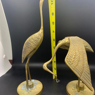 Vintage Brass Cranes Asian - 11.5â€ high & 7â€ high approx