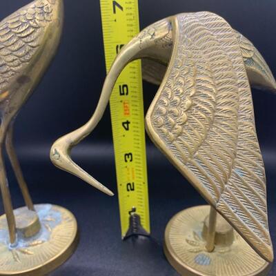Vintage Brass Cranes Asian - 11.5â€ high & 7â€ high approx